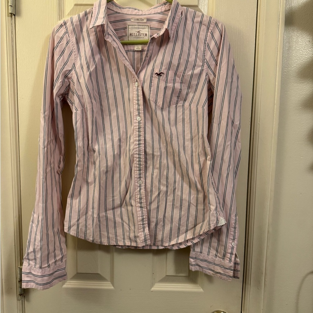 Hollister Light Pink and Navy Striped Shirt